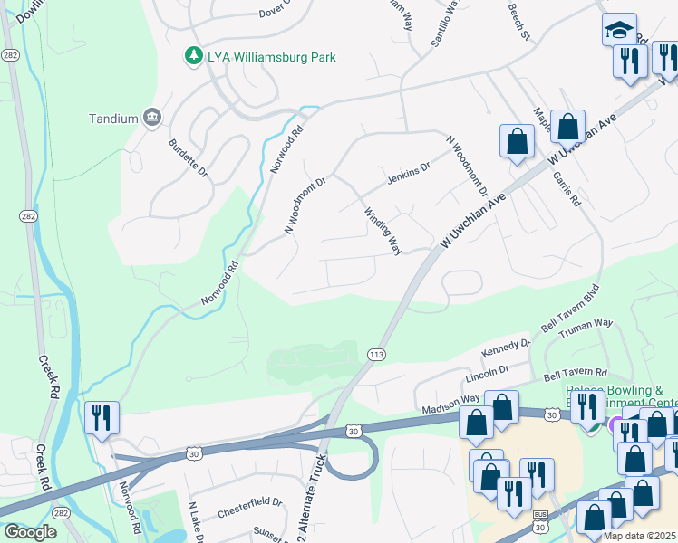 map of restaurants, bars, coffee shops, grocery stores, and more near 400 Campbell Circle in Downingtown