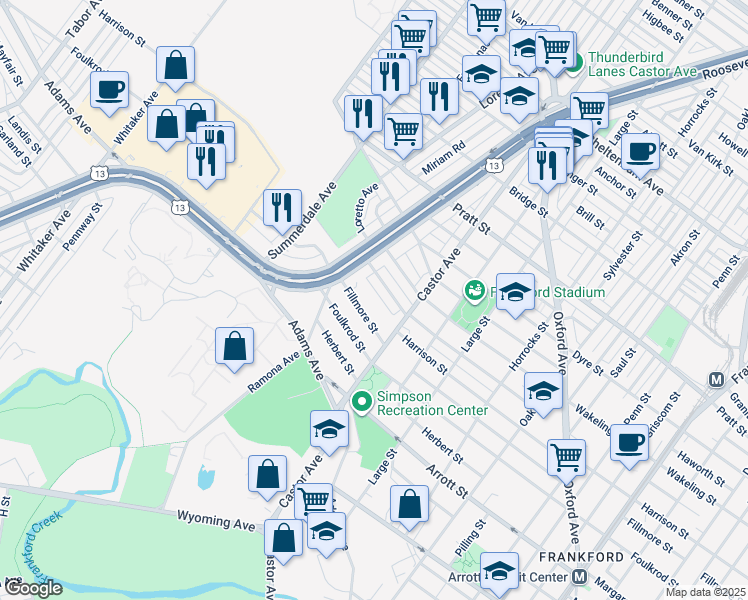map of restaurants, bars, coffee shops, grocery stores, and more near 929 Fillmore Street in Philadelphia