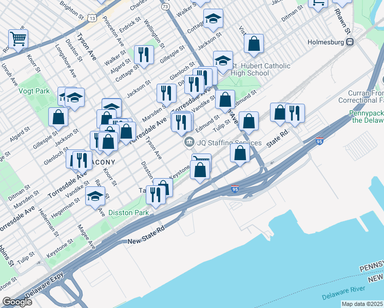 map of restaurants, bars, coffee shops, grocery stores, and more near 4916 Princeton Avenue in Philadelphia