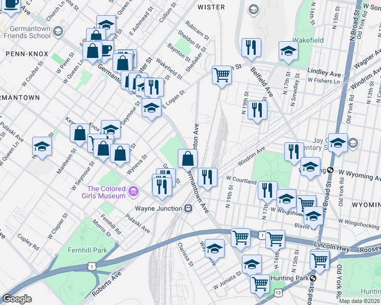 map of restaurants, bars, coffee shops, grocery stores, and more near 4661 Stenton Avenue in Philadelphia