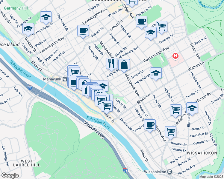 map of restaurants, bars, coffee shops, grocery stores, and more near in Philadelphia