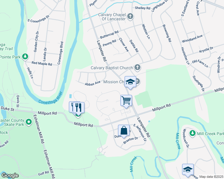 map of restaurants, bars, coffee shops, grocery stores, and more near 72 Duncan Street in Lancaster