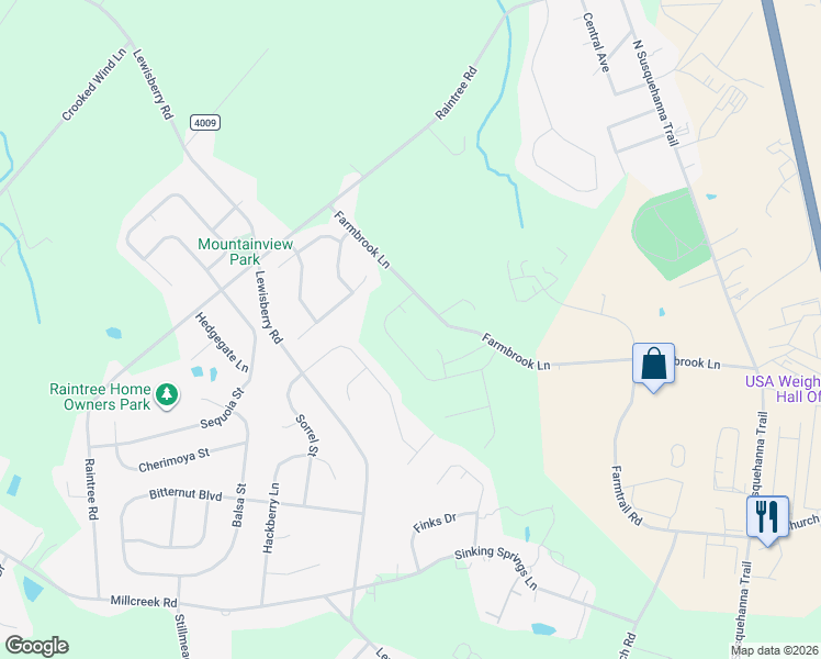 map of restaurants, bars, coffee shops, grocery stores, and more near 805 Farmbrook Lane in York