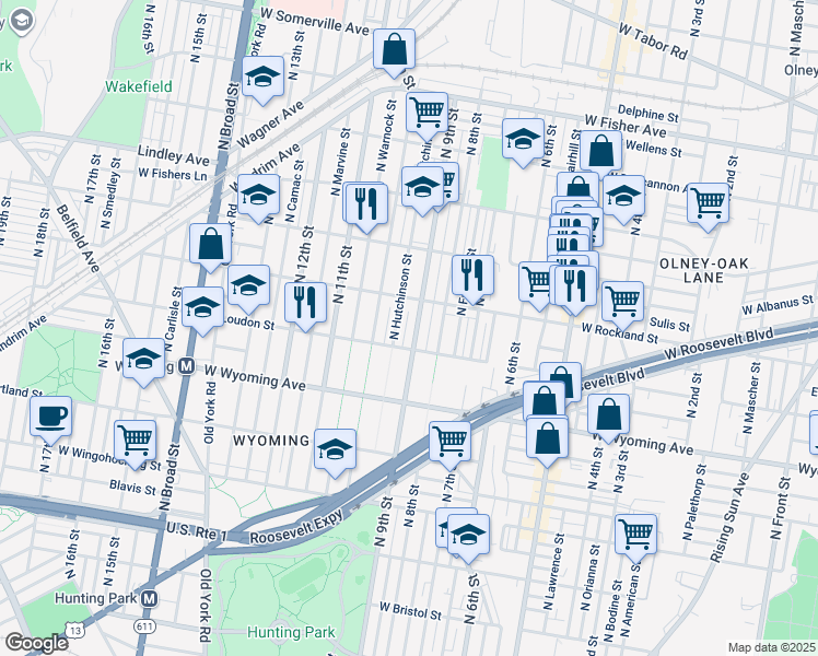 map of restaurants, bars, coffee shops, grocery stores, and more near 4826 North 9th Street in Philadelphia