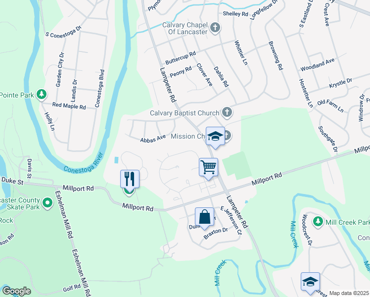 map of restaurants, bars, coffee shops, grocery stores, and more near 72 Duncan Street in Lancaster