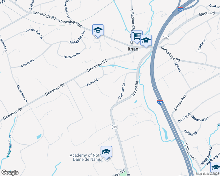 map of restaurants, bars, coffee shops, grocery stores, and more near 510 Chandler Lane in Villanova