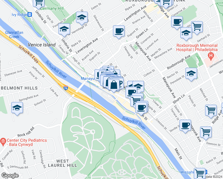 map of restaurants, bars, coffee shops, grocery stores, and more near in Philadelphia