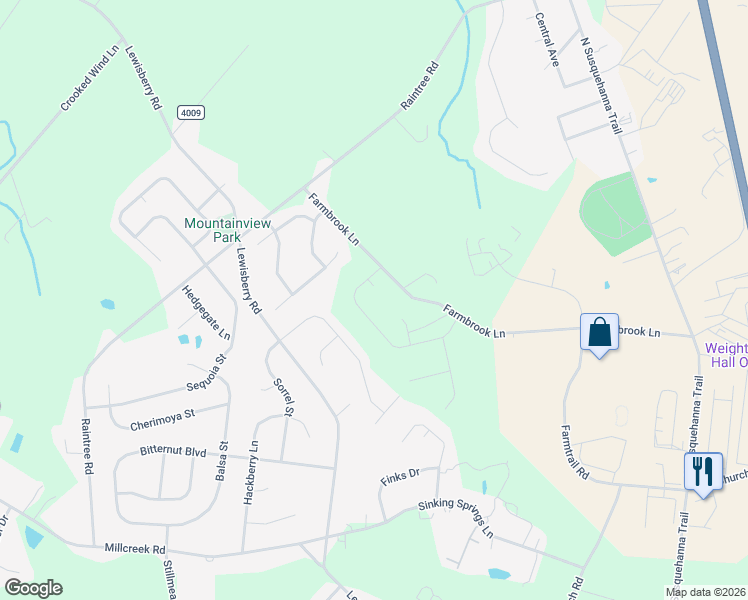 map of restaurants, bars, coffee shops, grocery stores, and more near 805 Farmbrook Lane in York