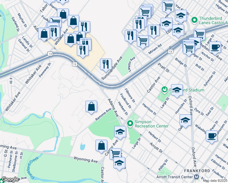 map of restaurants, bars, coffee shops, grocery stores, and more near in Philadelphia