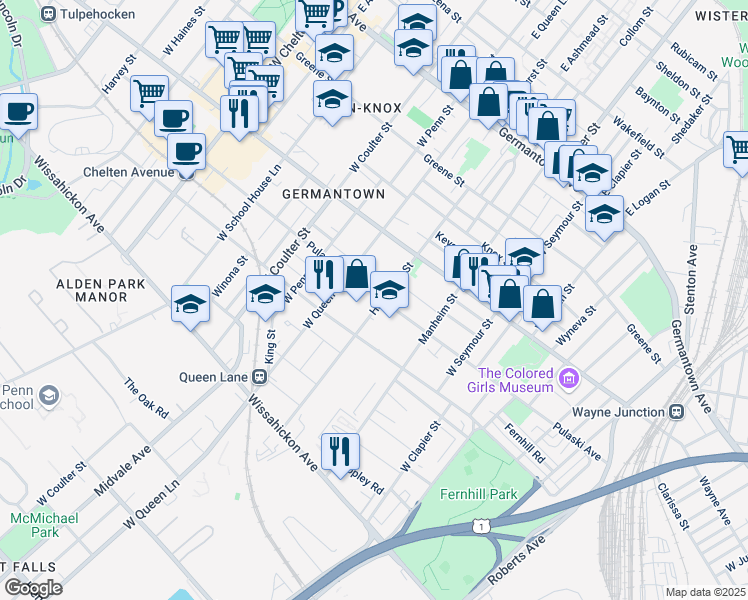 map of restaurants, bars, coffee shops, grocery stores, and more near 5204 Pulaski Avenue in Philadelphia