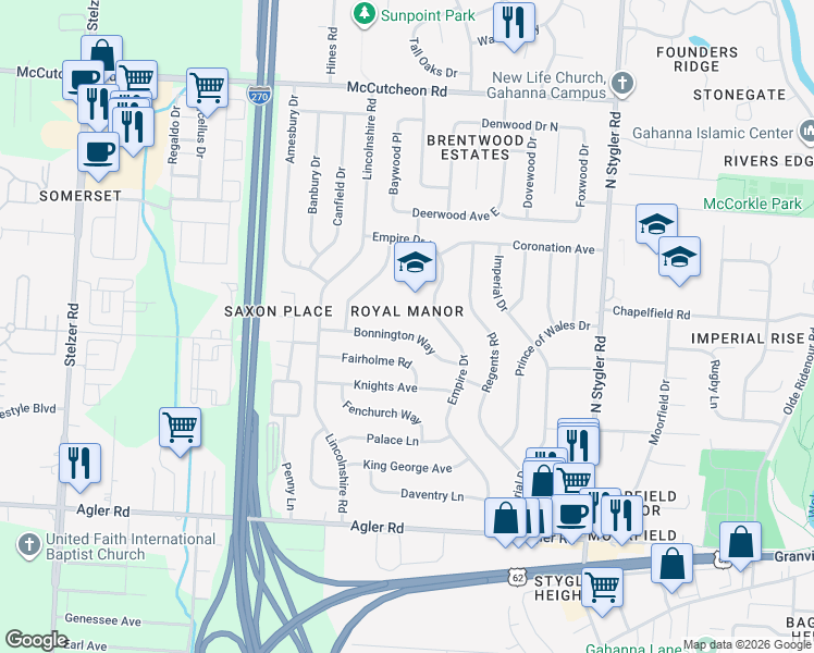map of restaurants, bars, coffee shops, grocery stores, and more near 578 Bonnington Way in Columbus