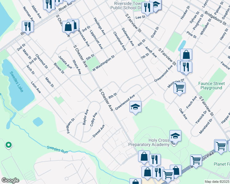 map of restaurants, bars, coffee shops, grocery stores, and more near 605 8 Street in Riverside