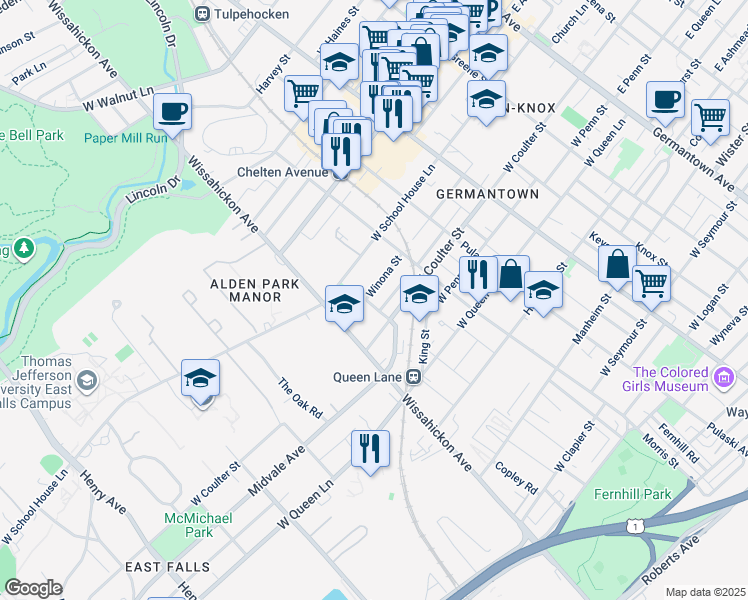 map of restaurants, bars, coffee shops, grocery stores, and more near 472 Winona Street in Philadelphia