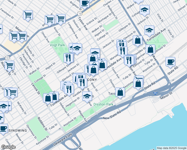 map of restaurants, bars, coffee shops, grocery stores, and more near in Philadelphia