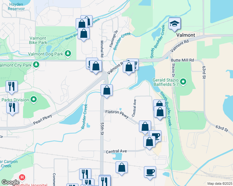 map of restaurants, bars, coffee shops, grocery stores, and more near 2560 55th St in Boulder