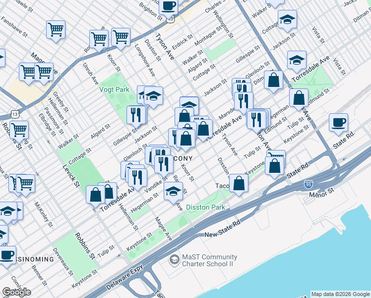map of restaurants, bars, coffee shops, grocery stores, and more near in Philadelphia