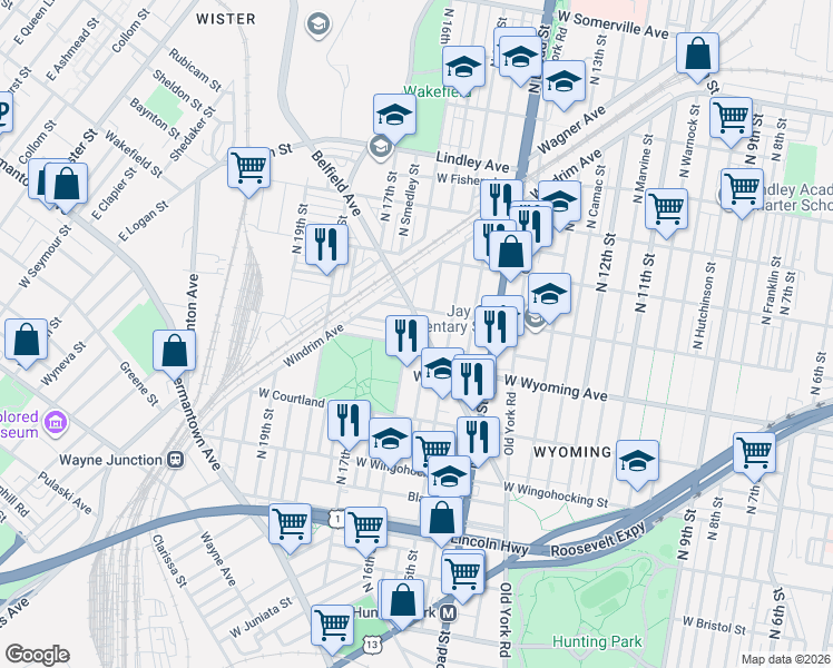 map of restaurants, bars, coffee shops, grocery stores, and more near 1533 Belfield Avenue in Philadelphia