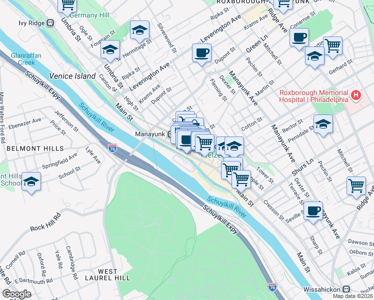 map of restaurants, bars, coffee shops, grocery stores, and more near in Philadelphia