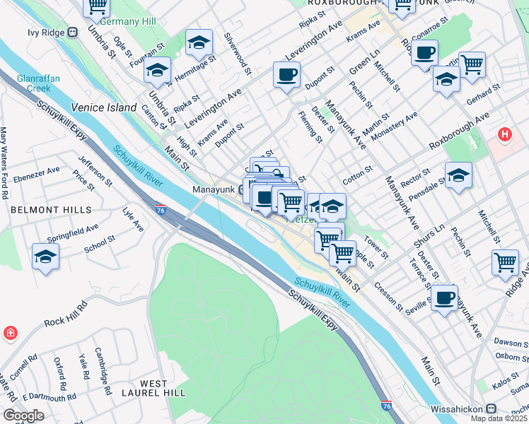 map of restaurants, bars, coffee shops, grocery stores, and more near in Philadelphia