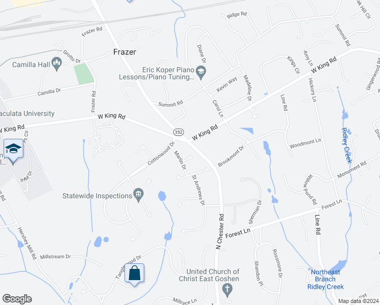 map of restaurants, bars, coffee shops, grocery stores, and more near 804 Cedar Street in Malvern
