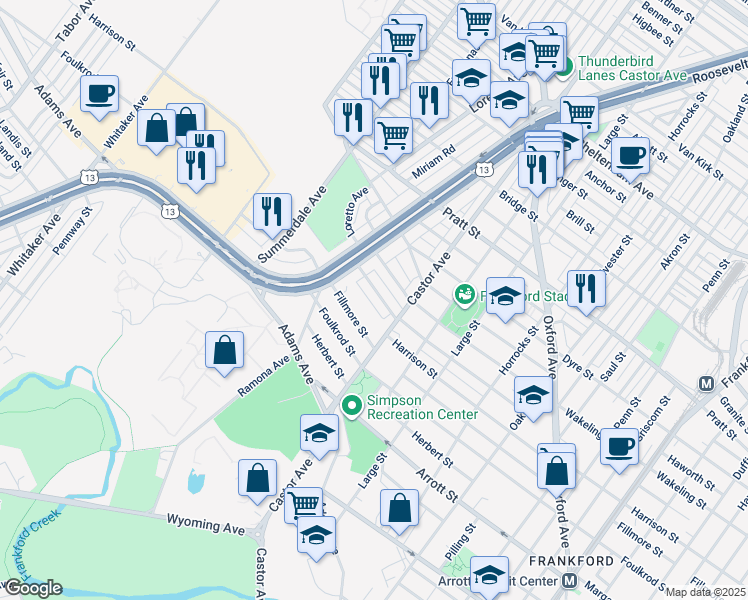 map of restaurants, bars, coffee shops, grocery stores, and more near 972 Allengrove Street in Philadelphia