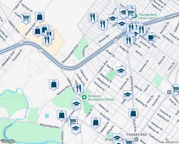 map of restaurants, bars, coffee shops, grocery stores, and more near 972 Allengrove Street in Philadelphia