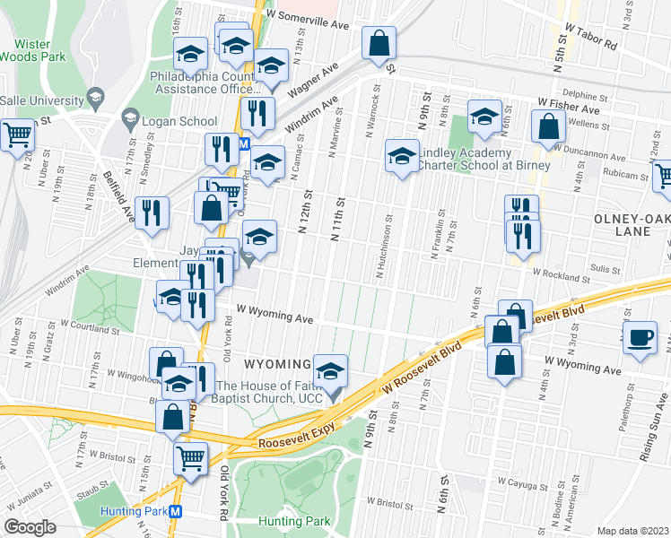 map of restaurants, bars, coffee shops, grocery stores, and more near 4815 North 11th Street in Philadelphia