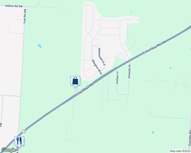 map of restaurants, bars, coffee shops, grocery stores, and more near 114 Mannaseh Drive West in Granville