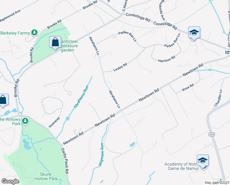 map of restaurants, bars, coffee shops, grocery stores, and more near 264 Abrahams Lane in Villanova
