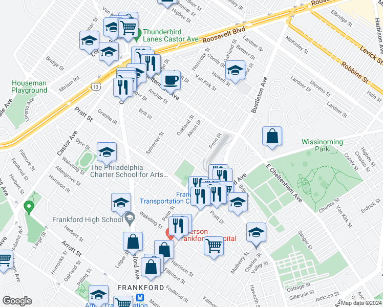 map of restaurants, bars, coffee shops, grocery stores, and more near 5317 Saul Street in Philadelphia