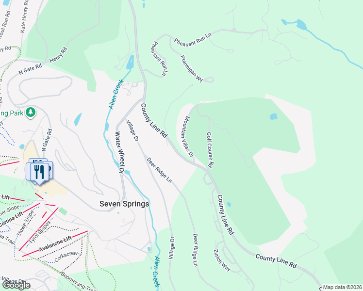 map of restaurants, bars, coffee shops, grocery stores, and more near 2 Mountain Villas Drive in Rockwood