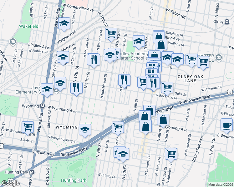 map of restaurants, bars, coffee shops, grocery stores, and more near in Philadelphia