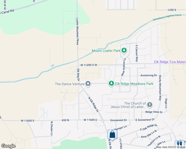 map of restaurants, bars, coffee shops, grocery stores, and more near North Luna Circle in Elk Ridge