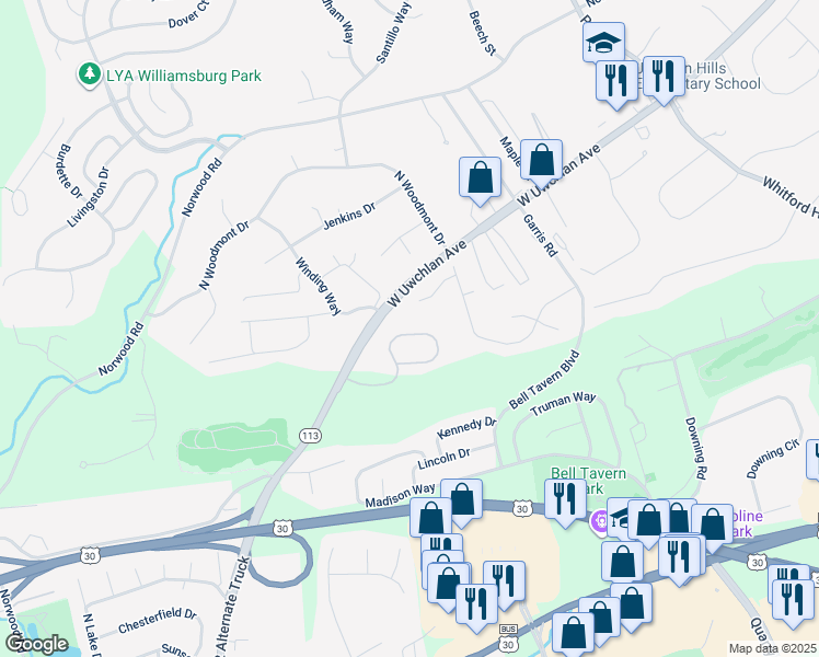 map of restaurants, bars, coffee shops, grocery stores, and more near 253 Tall Trees Circle in Downingtown