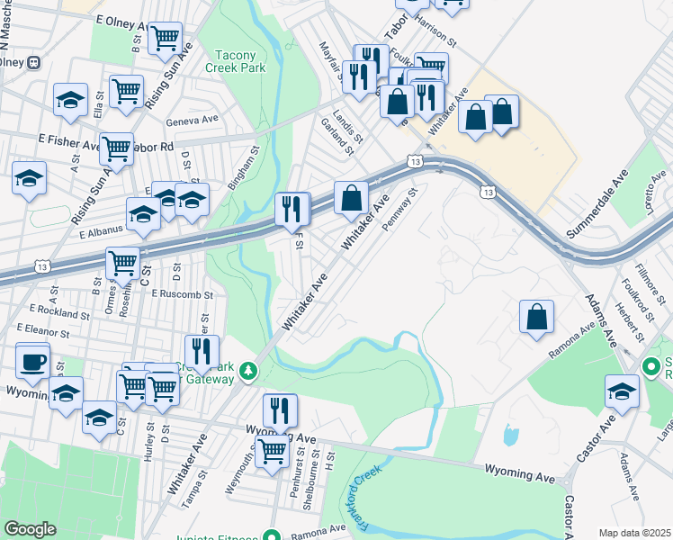 map of restaurants, bars, coffee shops, grocery stores, and more near 5071 Whitaker Avenue in Philadelphia