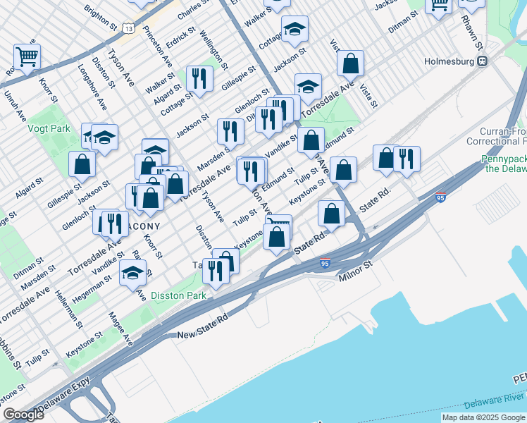 map of restaurants, bars, coffee shops, grocery stores, and more near 4906 Princeton Avenue in Philadelphia