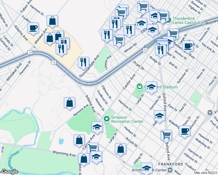 map of restaurants, bars, coffee shops, grocery stores, and more near 923R Fillmore Street in Philadelphia