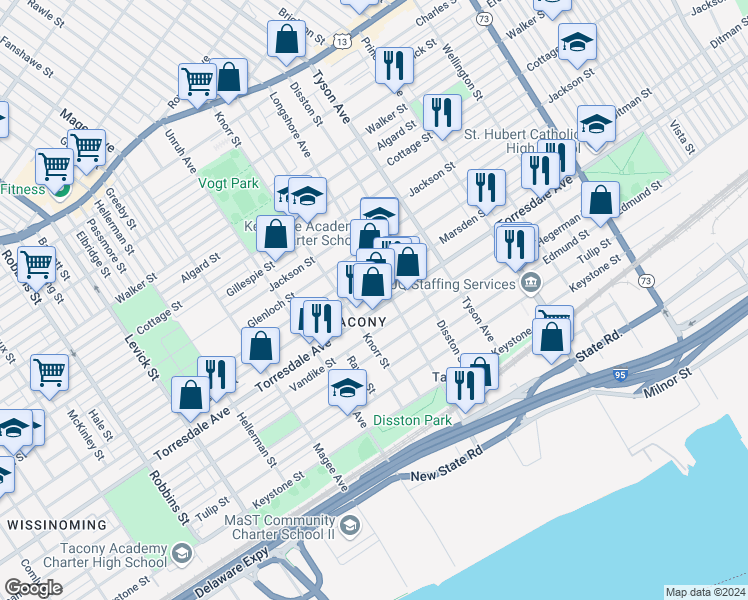map of restaurants, bars, coffee shops, grocery stores, and more near in Philadelphia