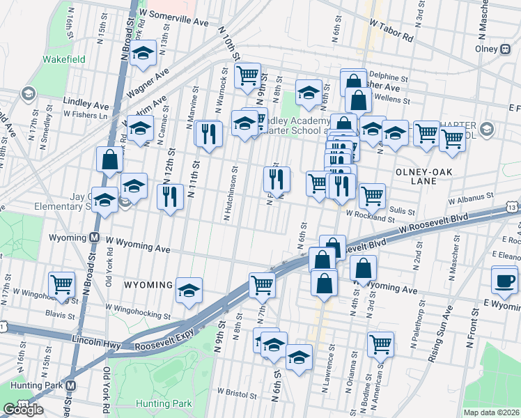 map of restaurants, bars, coffee shops, grocery stores, and more near in Philadelphia