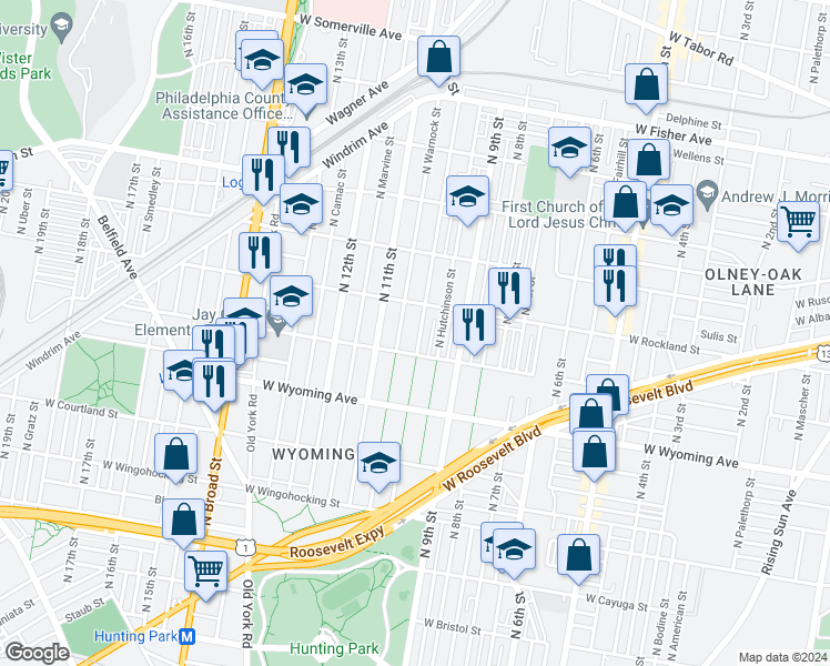 map of restaurants, bars, coffee shops, grocery stores, and more near 4820 North 10th Street in Philadelphia