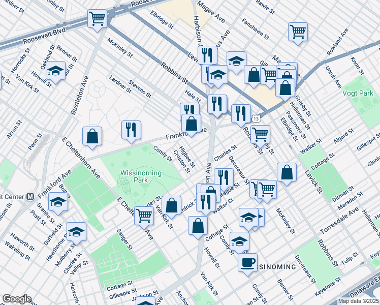 map of restaurants, bars, coffee shops, grocery stores, and more near 4032 Benner Street in Philadelphia
