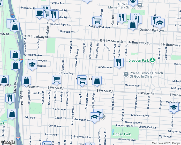 map of restaurants, bars, coffee shops, grocery stores, and more near 2941 Mcguffey Road in Columbus