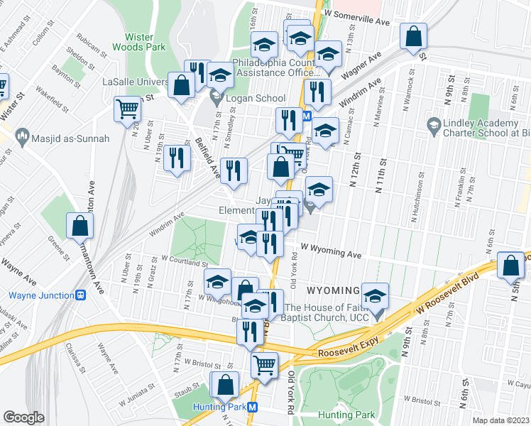 map of restaurants, bars, coffee shops, grocery stores, and more near 4752 North Carlisle Street in Philadelphia