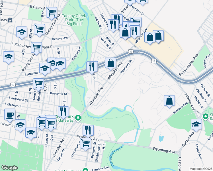 map of restaurants, bars, coffee shops, grocery stores, and more near 5067 Whitaker Avenue in Philadelphia