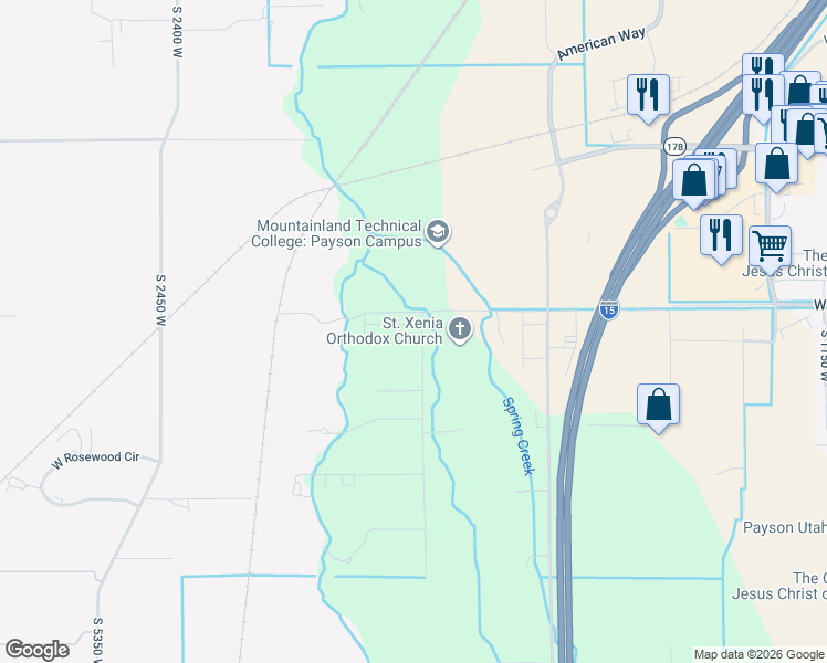 map of restaurants, bars, coffee shops, grocery stores, and more near 1963 West 1150 South in Payson