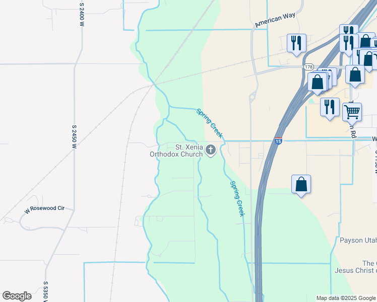 map of restaurants, bars, coffee shops, grocery stores, and more near 1967 West 1150 South in Payson