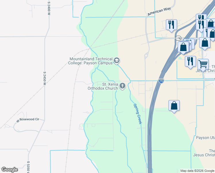 map of restaurants, bars, coffee shops, grocery stores, and more near 1983 West 1150 South in Payson