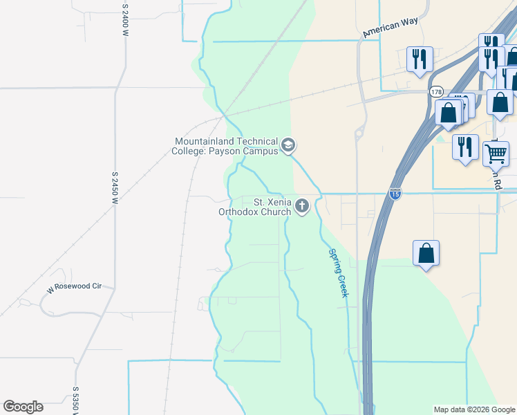 map of restaurants, bars, coffee shops, grocery stores, and more near 2011 West 1150 South in Payson