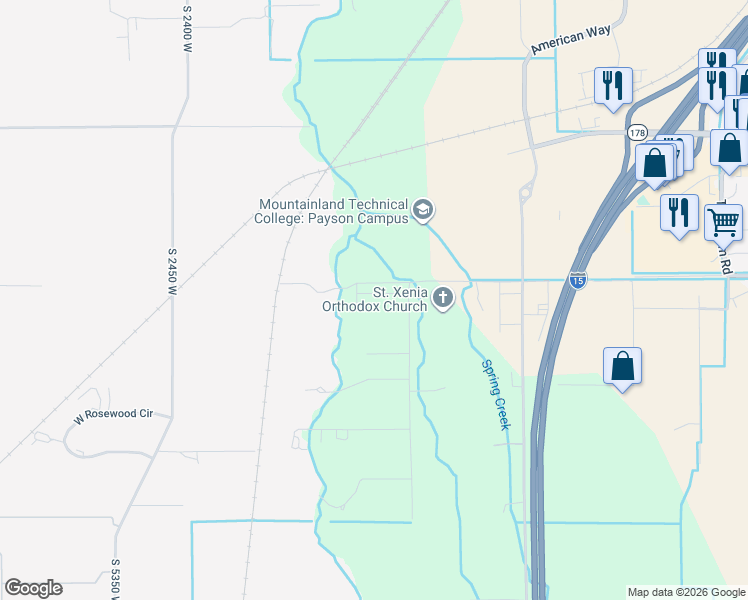 map of restaurants, bars, coffee shops, grocery stores, and more near 2031 West 1150 South in Payson