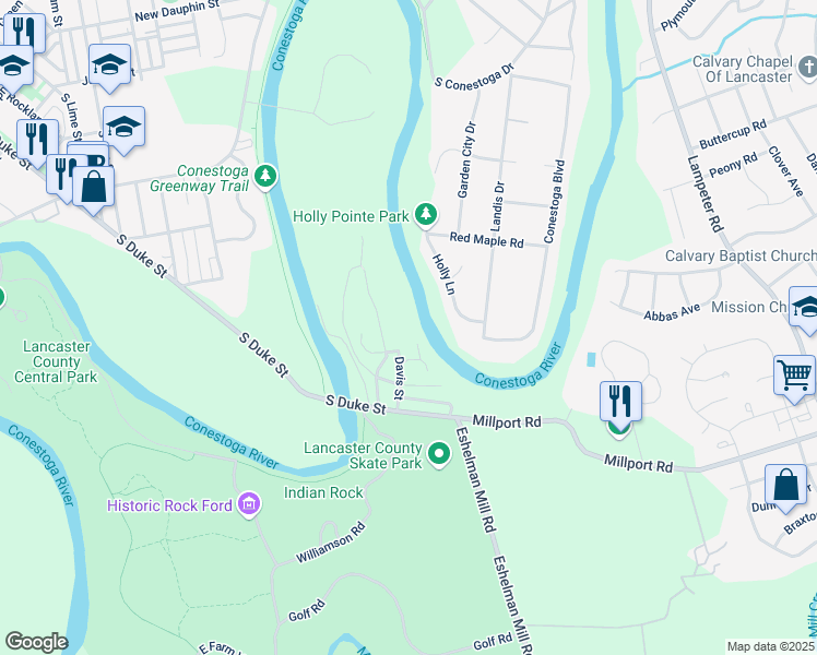 map of restaurants, bars, coffee shops, grocery stores, and more near 340 Circle Avenue in Lancaster